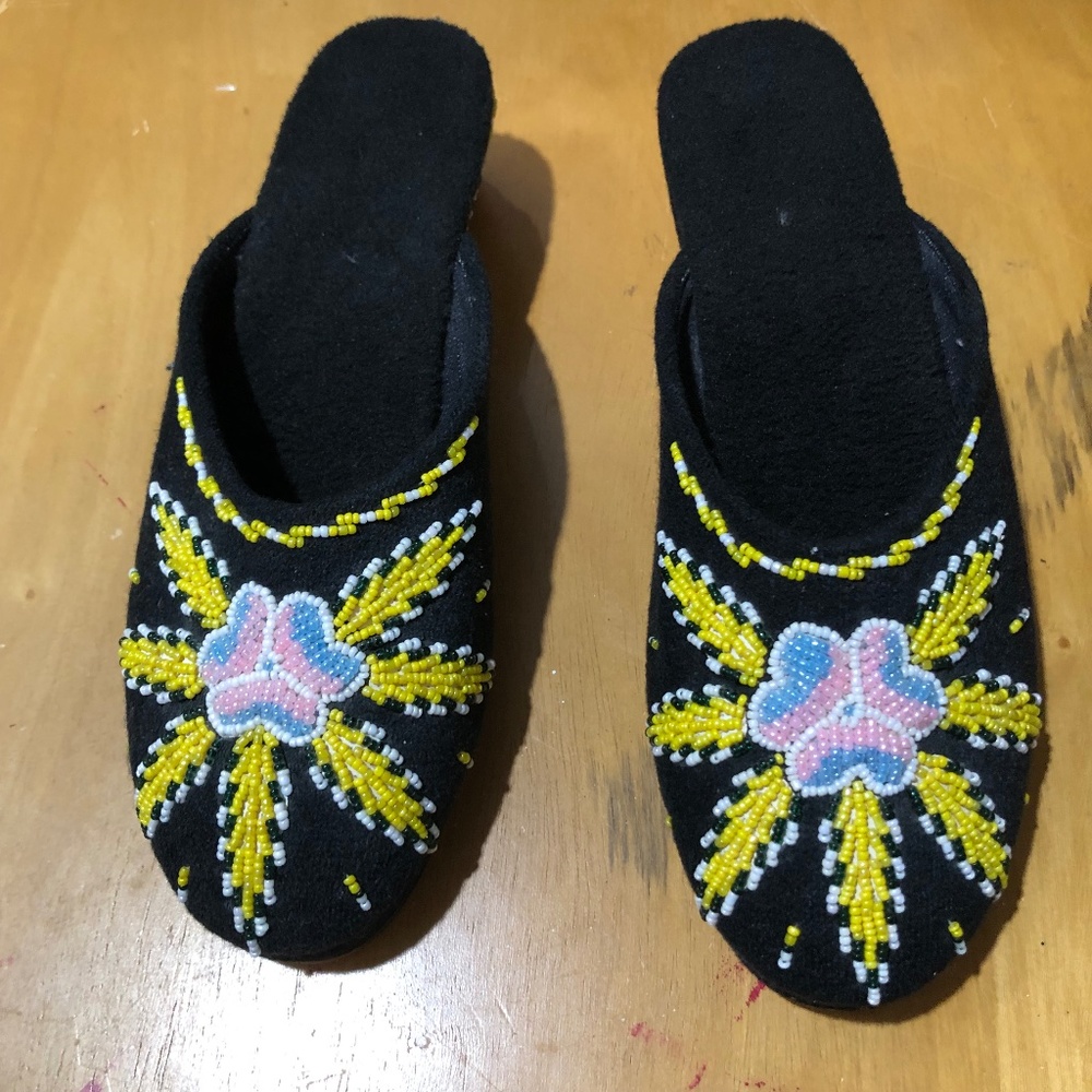 Beaded Womens Wool Mules, Clogs, Slipper, Slides